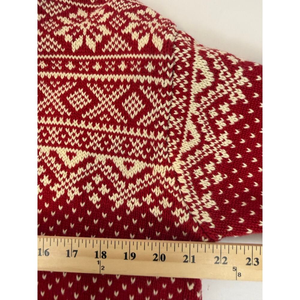 L.L.Bean Fair Isle Nordic Henley Sweater Large Red Cotton Snowflake - Picture 5 of 7